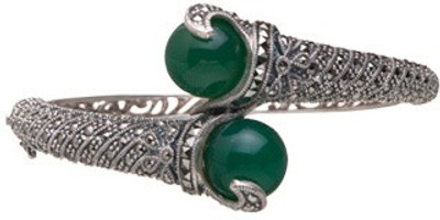Fourseven Marcasite Green Onyx Statement Sterling Silver Rhodium Plated Kada