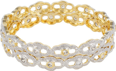 74% OFF on Affinity Designer Kundan Work Alloy, Silver Cubic Zirconia 22K Yellow Gold Plated Bangle Set Pack of 2