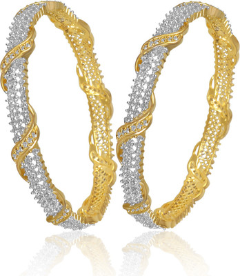 78% OFF on American Diamond Beautiful Copper, Brass Cubic Zirconia, Diamond Rhodium, 18K Yellow Gold Plated Bangle Set Pack of 2