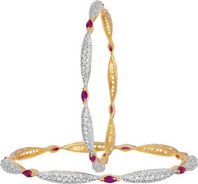 59% OFF on American Diamond Beautiful Copper, Brass Diamond, Ruby 18K Yellow Gold, Rhodium Plated Bangle Set Pack of 2