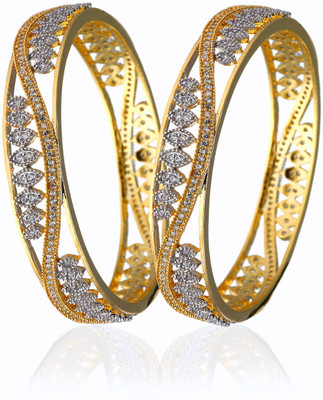 58% OFF on Alysa Bernita Alloy, Silver Cubic Zirconia 18K Yellow Gold, Rhodium Plated Bangle Set Pack of 2