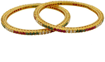 Krishna Pearls & Jewellers Stone Alloy Zircon Yellow Gold Plated Bangle Set Pack of 2