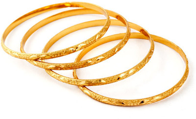 64% OFF on Ethnic Jewels Brass 14K Yellow Gold Plated Bangle Set Pack of 4