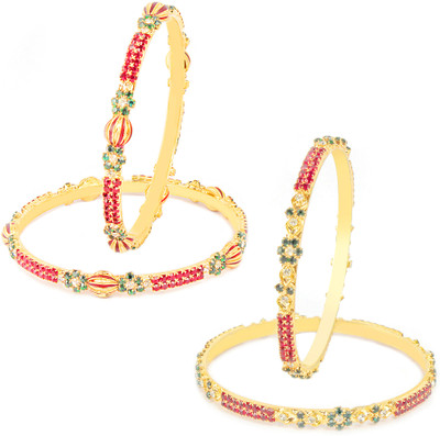 70% OFF on VK Jewels Style Diva Dual Alloy Cubic Zirconia 18K Yellow Gold Plated Bangle Set Pack of 4