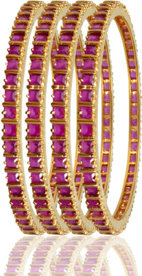 64% OFF on American Diamond Beautiful Brass, Copper Cubic Zirconia, Ruby 18K Yellow Gold, Rhodium Plated Bangle Set Pack of 4