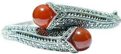 Fourseven Marcasite Red Onyx Statement Sterling Silver Rhodium Plated Kada