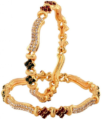 63% OFF on The Jewelbox Wavy Brass Yellow Gold Plated Bangle Set Pack of 2