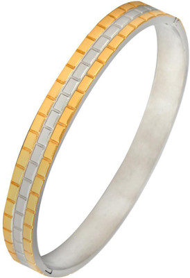 70% OFF on The Jewelbox Bricks Two Tone Free Size kada Stainless Steel Yellow Gold Plated Bracelet