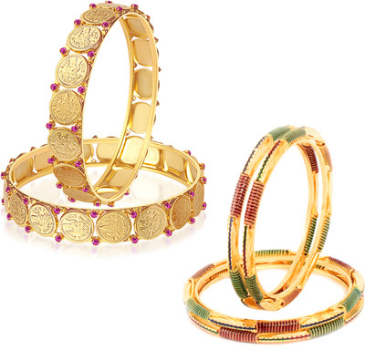 73% OFF on VK Jewels Traditional Dual Alloy Cubic Zirconia 18K Yellow Gold Plated Bangle Set Pack of 6