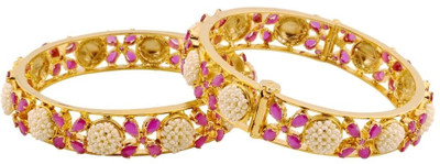Krishna Pearls & Jewellers Stone Alloy Zircon Yellow Gold Plated Bangle Set Pack of 2