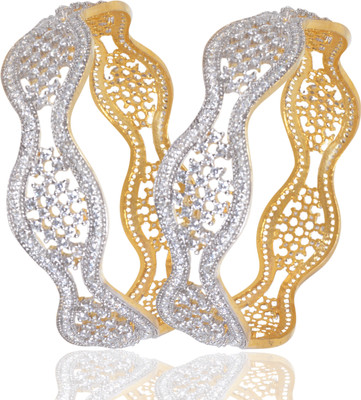 64% OFF on American Diamond Beautiful Brass, Copper Cubic Zirconia, Diamond 18K Yellow Gold, Rhodium Plated Bangle Set Pack of 2