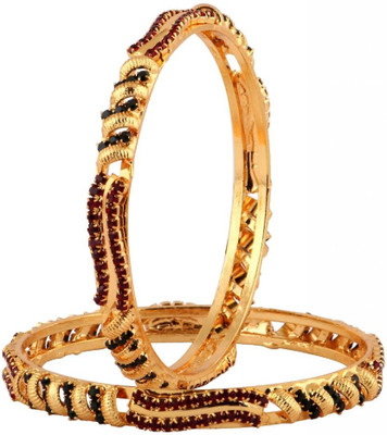 69% OFF on The Jewelbox Curvy Stone Brass Yellow Gold Plated Bangle Set Pack of 2