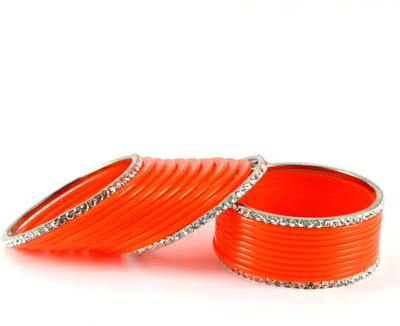 16% OFF on Vidhya Kangan Orange Brass Crystal Rhodium Plated Bangle Set Pack of 22