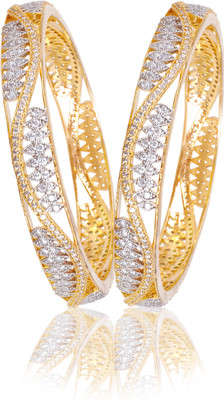 64% OFF on American Diamond Beautiful Brass, Copper Cubic Zirconia, Diamond 18K Yellow Gold, Rhodium Plated Bangle Set Pack of 2