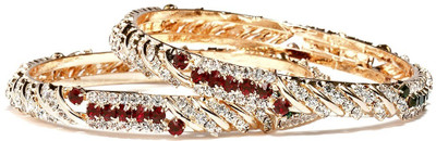 Bindhani Antique Alloy Cubic Zirconia 10K White Gold Plated Bangle Set Pack of 2 Bindhani Antique Alloy Cubic Zirconia 10K White Gold Plated Bangle Set Pack of 2