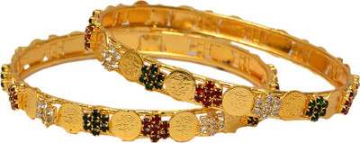 60% OFF on Pourni Gold Plated Color Stone Laxmi -28 Brass Zircon Brass Plated Bangle Set Pack of 2