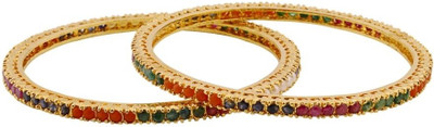 Krishna Pearls & Jewellers Stone Alloy Zircon Yellow Gold Plated Bangle Set Pack of 2