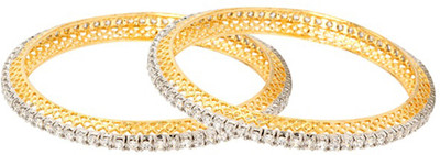 63% OFF on Alysa Pascala Copper, Brass Cubic Zirconia 18K Yellow Gold, Rhodium Plated Bangle Set Pack of 2