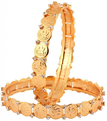 63% OFF on The Jewelbox Lakshmi Cz Brass Yellow Gold Plated Bangle Set Pack of 2