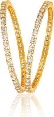 75% OFF on American Diamond Beautiful Copper, Brass Diamond 18K Yellow Gold, Rhodium Plated Bangle Set Pack of 2