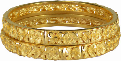 42% OFF on Pearl Paradise Golden Flowers Alloy Yellow Gold Plated Bangle Set Pack of 2