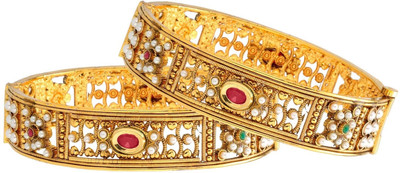 Fabroop Antique Gold Toned Pearl Studded Bangles Alloy Yellow Gold Plated Bangle Pack of 2