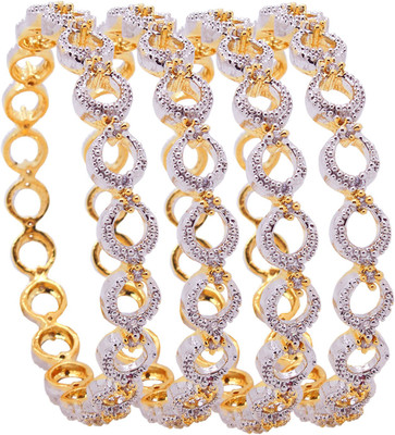 Rich Lady Evening Shine Brass Crystal Brass Plated Bangle Set Pack of 4