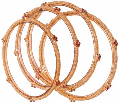26% OFF on PFJ PFJ0001 Brass, Copper Cubic Zirconia 24K Yellow Gold Plated Bangle Set Pack of 4