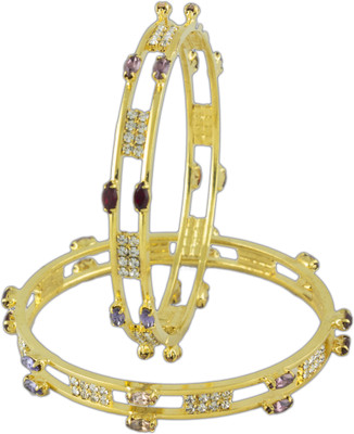 64% OFF on Tanya Fashion Jewelry Gold Multicolorstone Metal Crystal Bangle Set Pack of 2