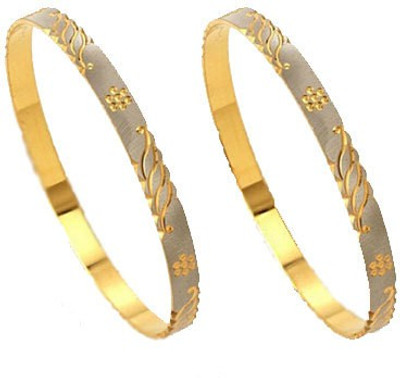 28% OFF on Glitterz Golden Flowers Brass Rhodium Plated Bangle Set Pack of 2