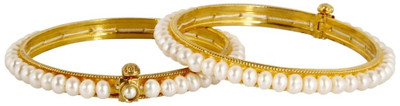 Krishna Pearls & Jewellers Alloy Pearl Rhodium Plated Bangle Set Pack of 2 Krishna Pearls & Jewellers Alloy Pearl Rhodium Plated Bangle Set Pack of 2