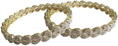 50% OFF on AJ LAM10002DP Alloy, Brass, Copper Cubic Zirconia Rhodium, Yellow Gold Plated Bangle Set Pack of 2