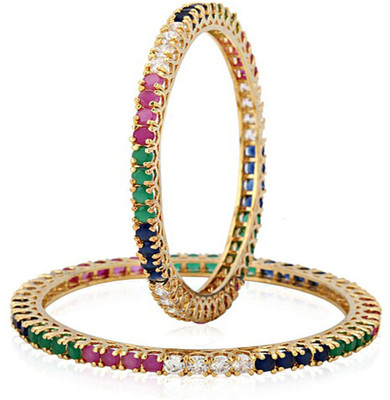 60% OFF on Affinity Traditional Multi Coloured Alloy, Silver Cubic Zirconia 22K Yellow Gold Plated Bangle Set Pack of 2