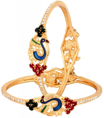 61% OFF on The Jewelbox Peacock Eternity Brass Yellow Gold Plated Bangle Set Pack of 2