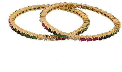 Krishna Pearls & Jewellers Stone Alloy Zircon Yellow Gold Plated Bangle Set Pack of 2