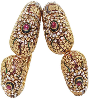 40% OFF on Anjan Good-Looking Traditional Golden Alloy Zircon 18K Yellow Gold Plated Bangle Set Pack of 2
