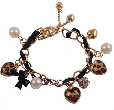 50% OFF on Jewelizer Gold Tone Faux Pearl Leather Charm Bracelet
