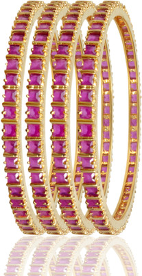 70% OFF on American Diamond Amazing Copper Cubic Zirconia, Ruby 18K Yellow Gold, Rhodium Plated Bangle Set Pack of 4