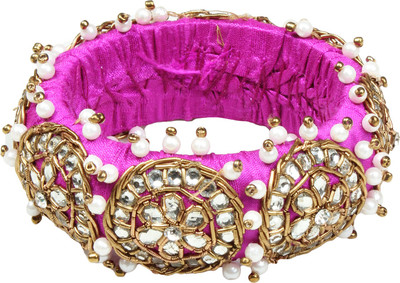 63% OFF on Glitters Pink Zardosi Hand Crafted with Pearls and Intricated Stones Fabric Bangle