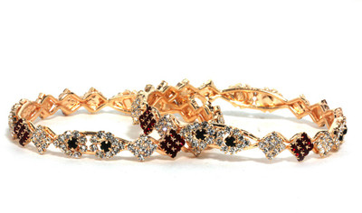 Bindhani Style Diva Alloy Cubic Zirconia 22K White Gold Plated Bangle Set Pack of 2