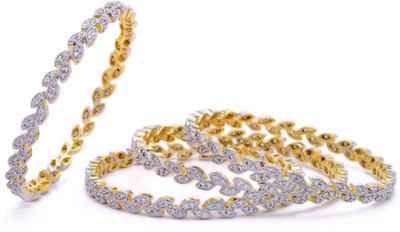 80% OFF on Prisha Designer Silver Alloy Cubic Zirconia Yellow Gold Plated Bangle Set Pack of 4