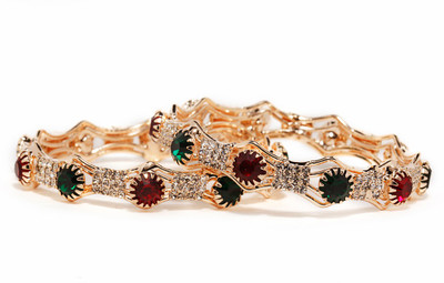 Bindhani Circle Of Life Alloy Cubic Zirconia 10K White Gold Plated Bangle Set Pack of 2