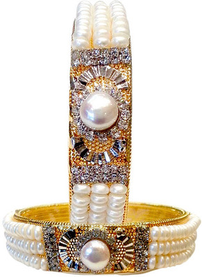 40% OFF on Sri Kapi Pearls natural pearls 1 pair classy white Alloy Yellow Gold Plated Bangle Set Pack of 2