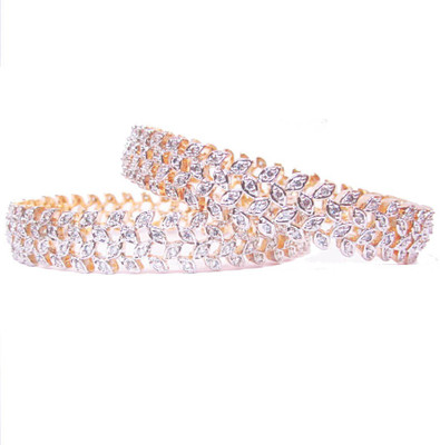 RJ Ethnic Fashionable Bangle Alloy Zircon White Gold Plated Bangle Pack of 2