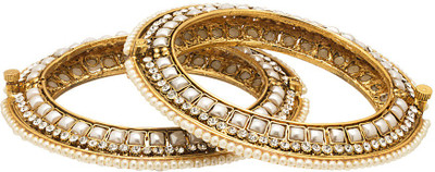 28% OFF on Voylla Artifictial Polki Textured Alloy Cubic Zirconia 18K Yellow Gold Plated Bangle Pack of 2