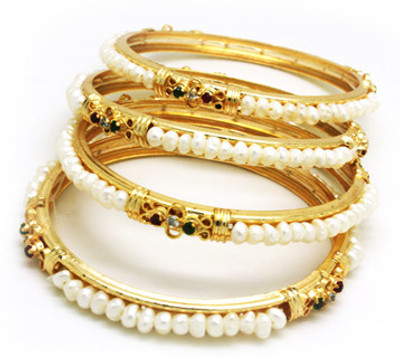 37% OFF on Ops Alloy Pearl Yellow Gold Plated 21 Bangle Set Pack of 4