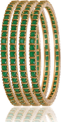 77% OFF on American Diamond Beautiful Brass, Copper Emerald 18K Yellow Gold, Rhodium Plated Bangle Set Pack of 4