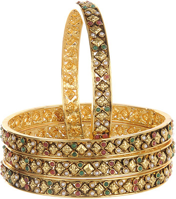 31% OFF on Treasure Trove Royal Collection Silver Zircon Yellow Gold Plated Bangle Set Pack of 4