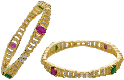 80% OFF on Prisha Elegant Golden Alloy 18K Yellow Gold Plated Bangle Set Pack of 2