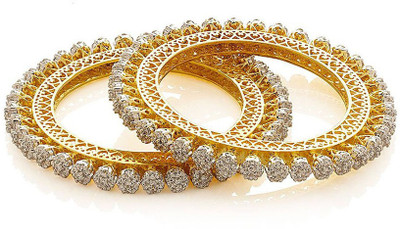 45% OFF on Affinity Traditional Stone Studded Alloy, Silver Cubic Zirconia 22K Yellow Gold Plated Bangle Set Pack of 2